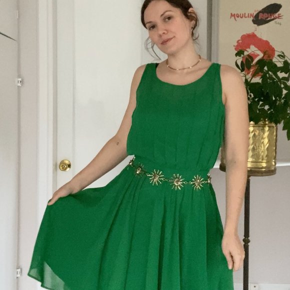 Emerald Chiffon Mod Cloth Dress - Picture 9 of 11